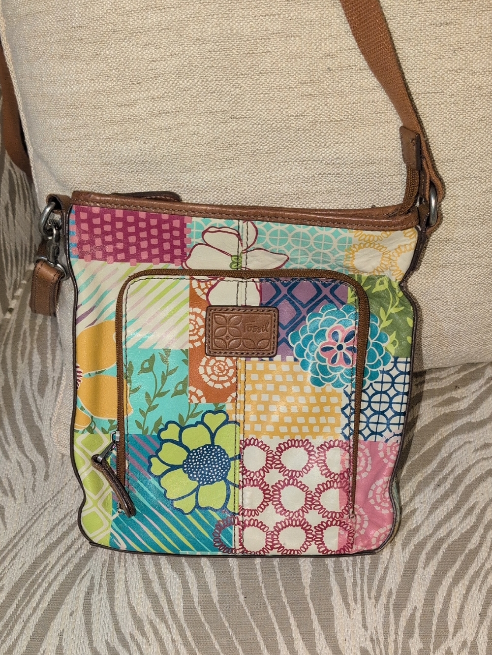 Fossil Patchwork Floral Multicolor Crossbody Bag